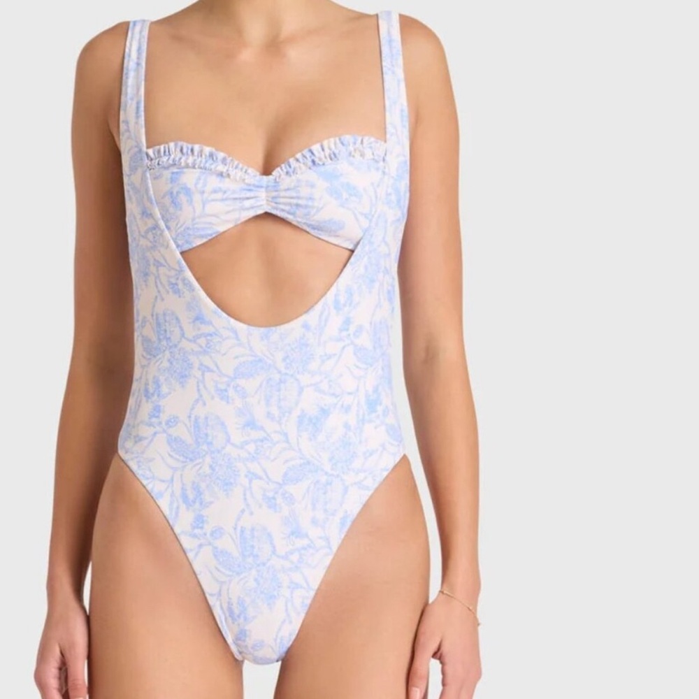 Amanda Uprichard Blue and White Floral Cutout One-Piece